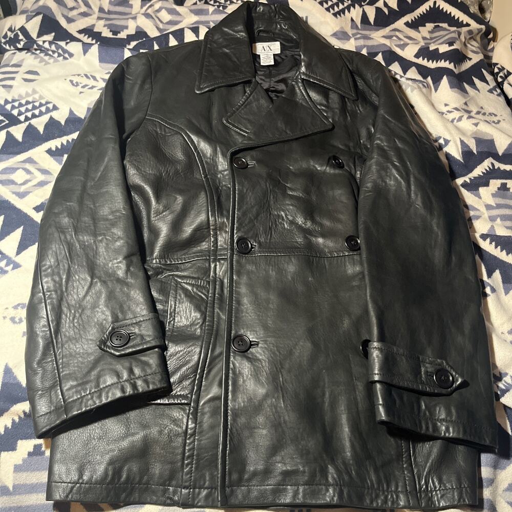 Armani Exchange 100% genuine leather jacket, double pea coat L